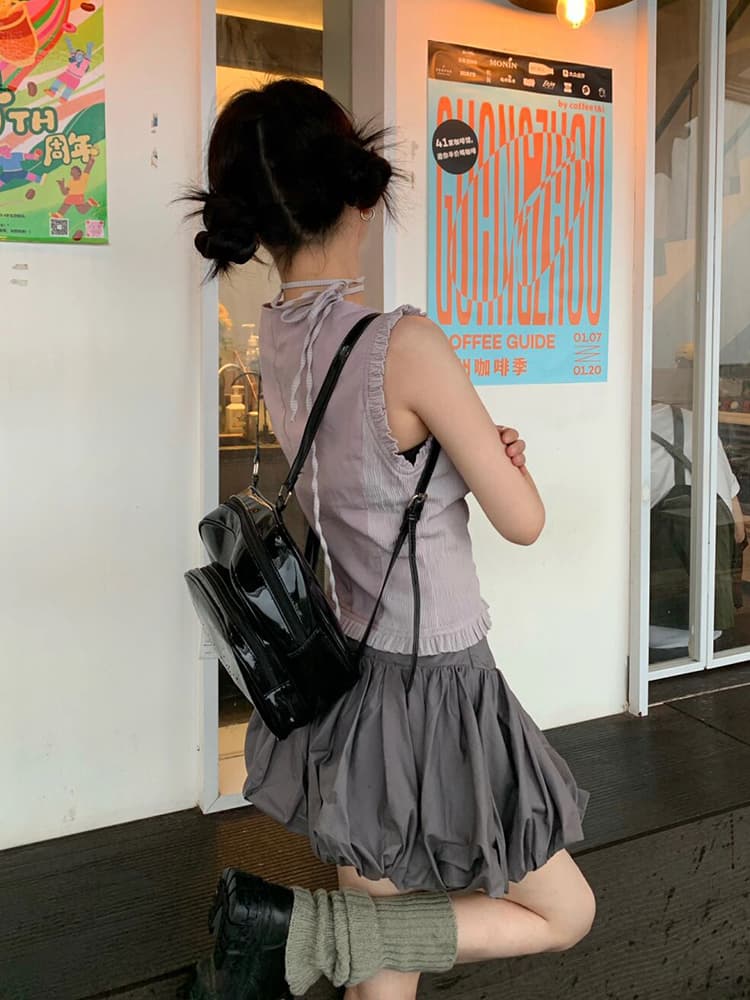 재고 있음 달콤함 패션 세트 여성 핫걸 소녀 센스 몸매 가꾸기 슬림해 보이는 캐주얼 미니 스커트 페이크 레이어드 민소매 맨위 상세 이미지 5