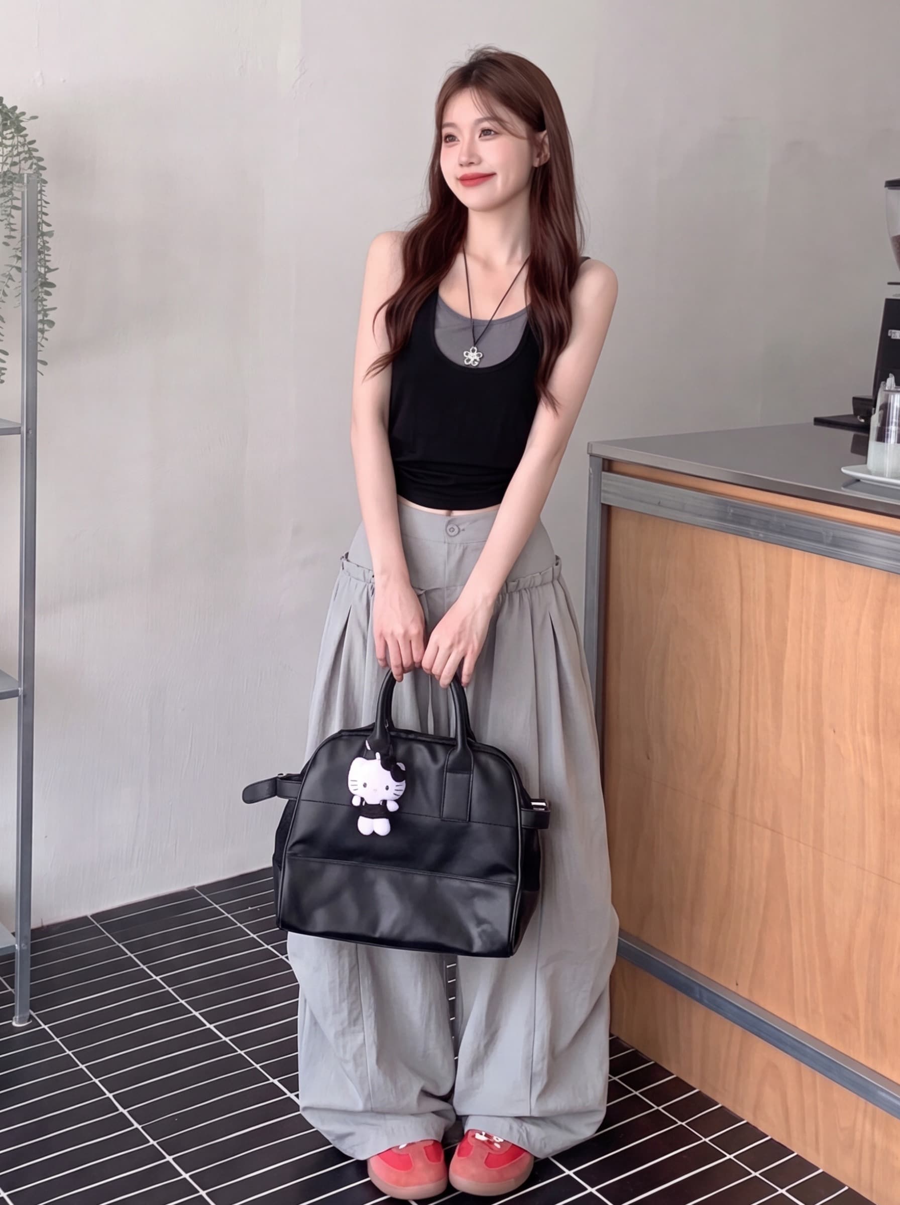실사 디자인 센스 하이웨이스트 프릴 모통이 칼 바지 느긋한 바람 펌프 로프 슬림해 보이는 풍선 바지 다용도 캐주얼 바지 이미지 4