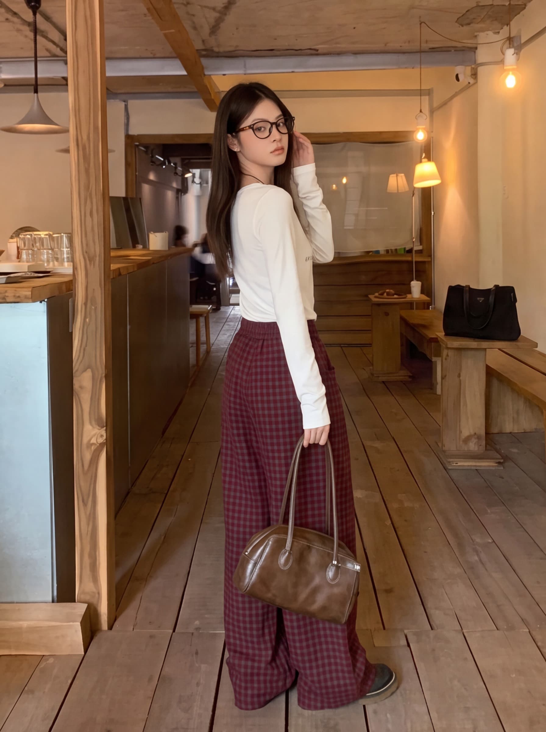 실사 새로운 키 큰 남자 하이웨이스트 도루 센스 스트레이트 학원 스타일 체크무늬 바지 상세 이미지 4