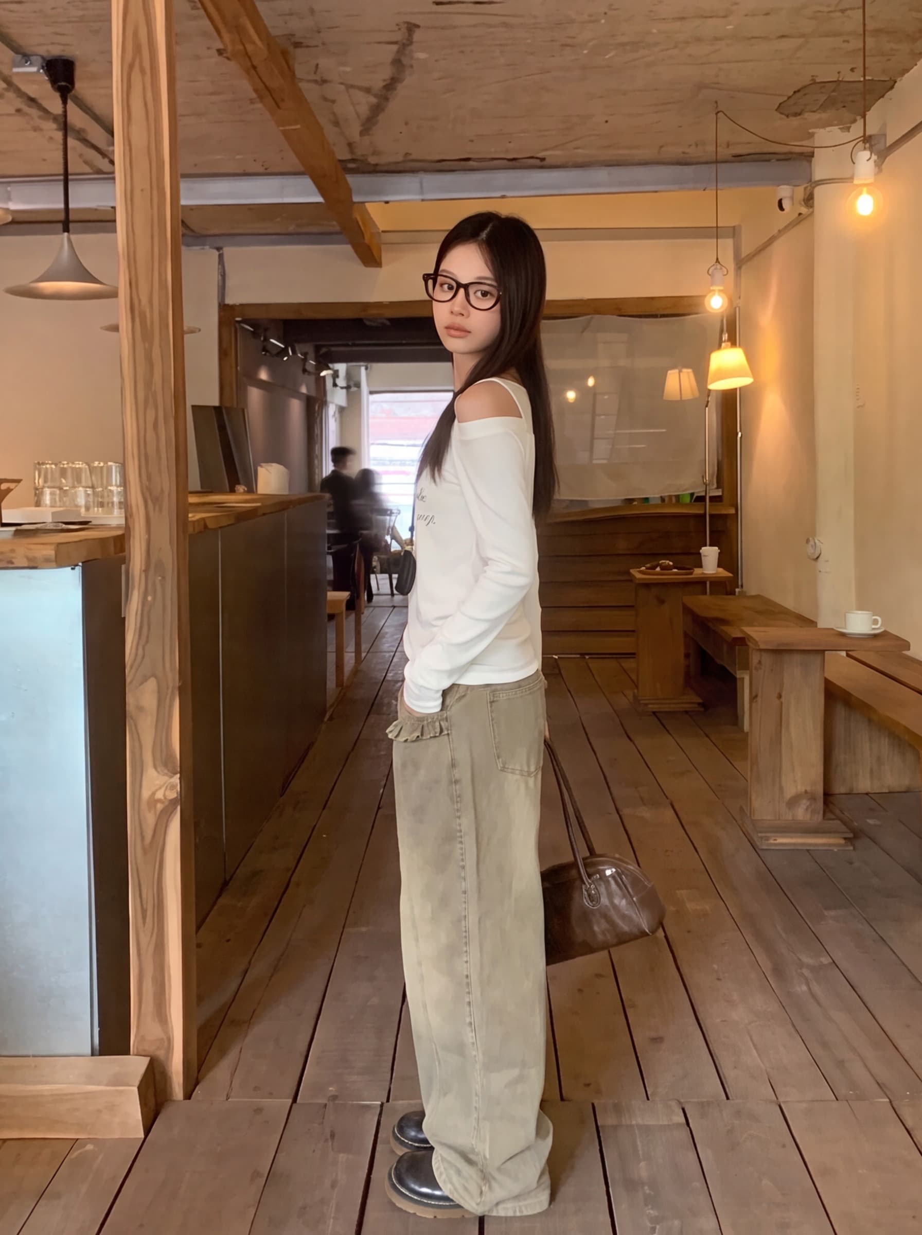 실사 마 오래된 레이스 방귀 커튼 모통이 칼 바지 청바지 바지 여자 2026 가을 새로운 루즈핏 와이드 레그 팬츠 상세 이미지 6