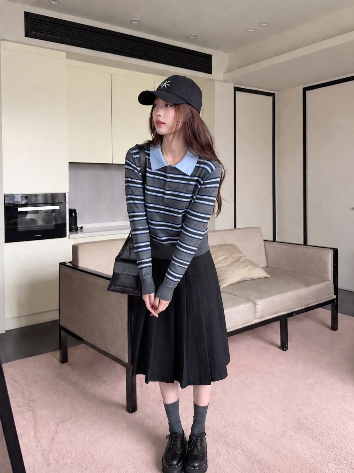 실사 한 부서 레트로 학원 POLO 칼라 해군 스트라이프 니트 스웨터 여자 가을 겨울 새로운 맨위 상세 이미지 7