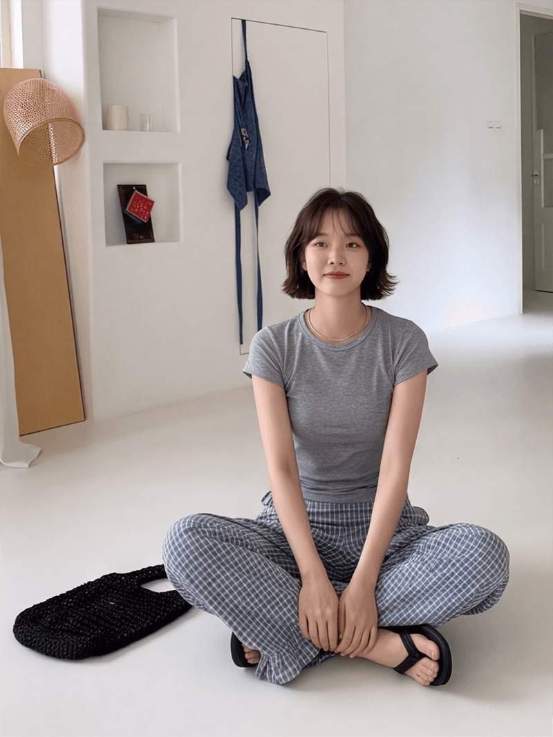 실사 블루 체크무늬 삼각형 수건 방귀 커튼 캐주얼 긴 바지 여성 여름 한 부서 다용도 느슨함 센스 와이드 레그 팬츠 상세 이미지 5