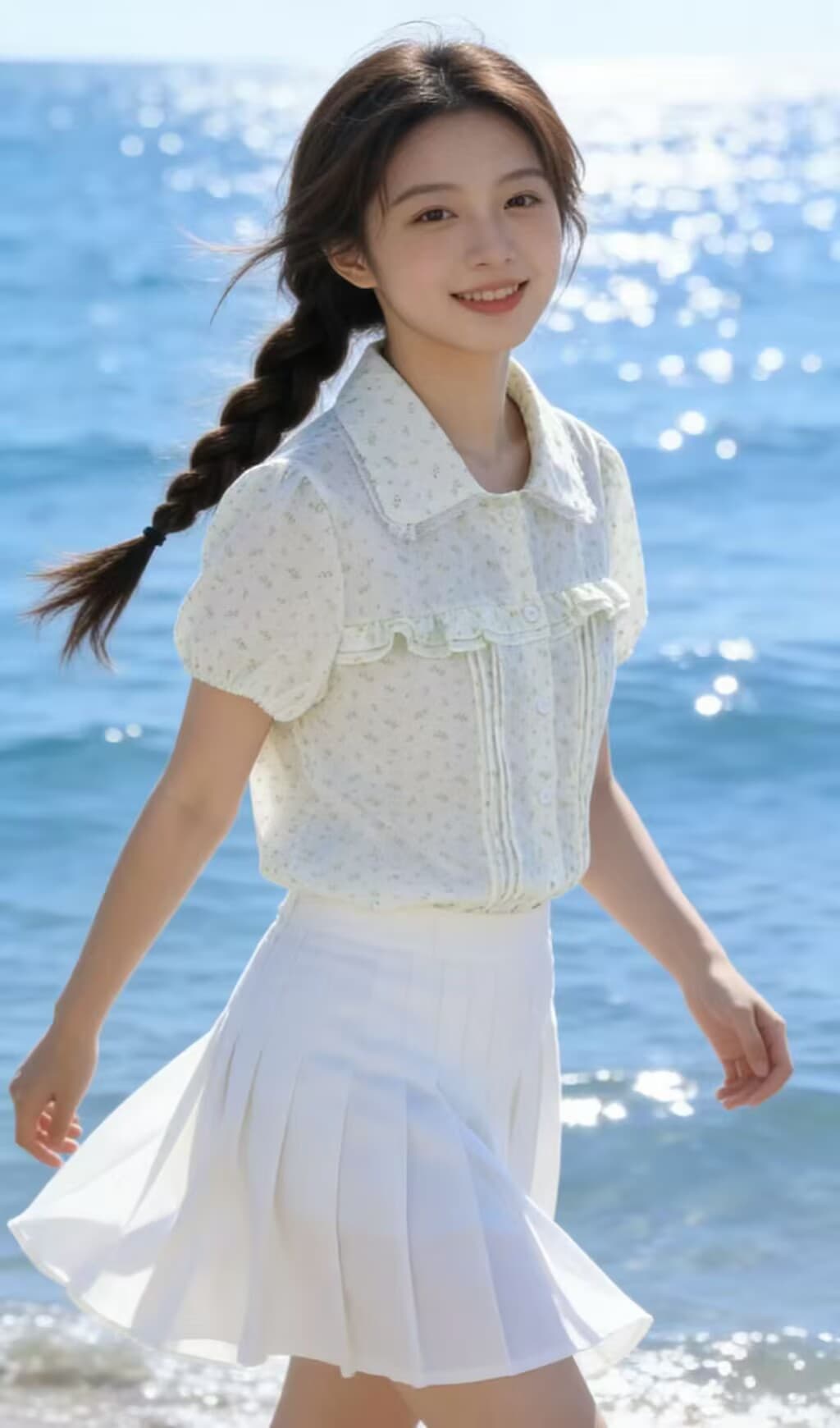 한 부서 베이비 칼라 꽃무늬 반팔 여성 셔츠 2026 여름 새로운 달콤한 스타일 연령 감소 루즈핏 거품 소매 맨위 상세 이미지 2