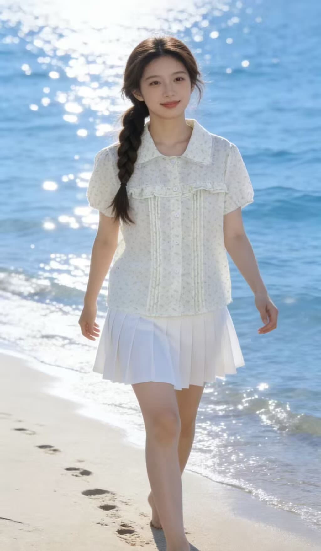 한 부서 베이비 칼라 꽃무늬 반팔 여성 셔츠 2026 여름 새로운 달콤한 스타일 연령 감소 루즈핏 거품 소매 맨위 상세 이미지 6