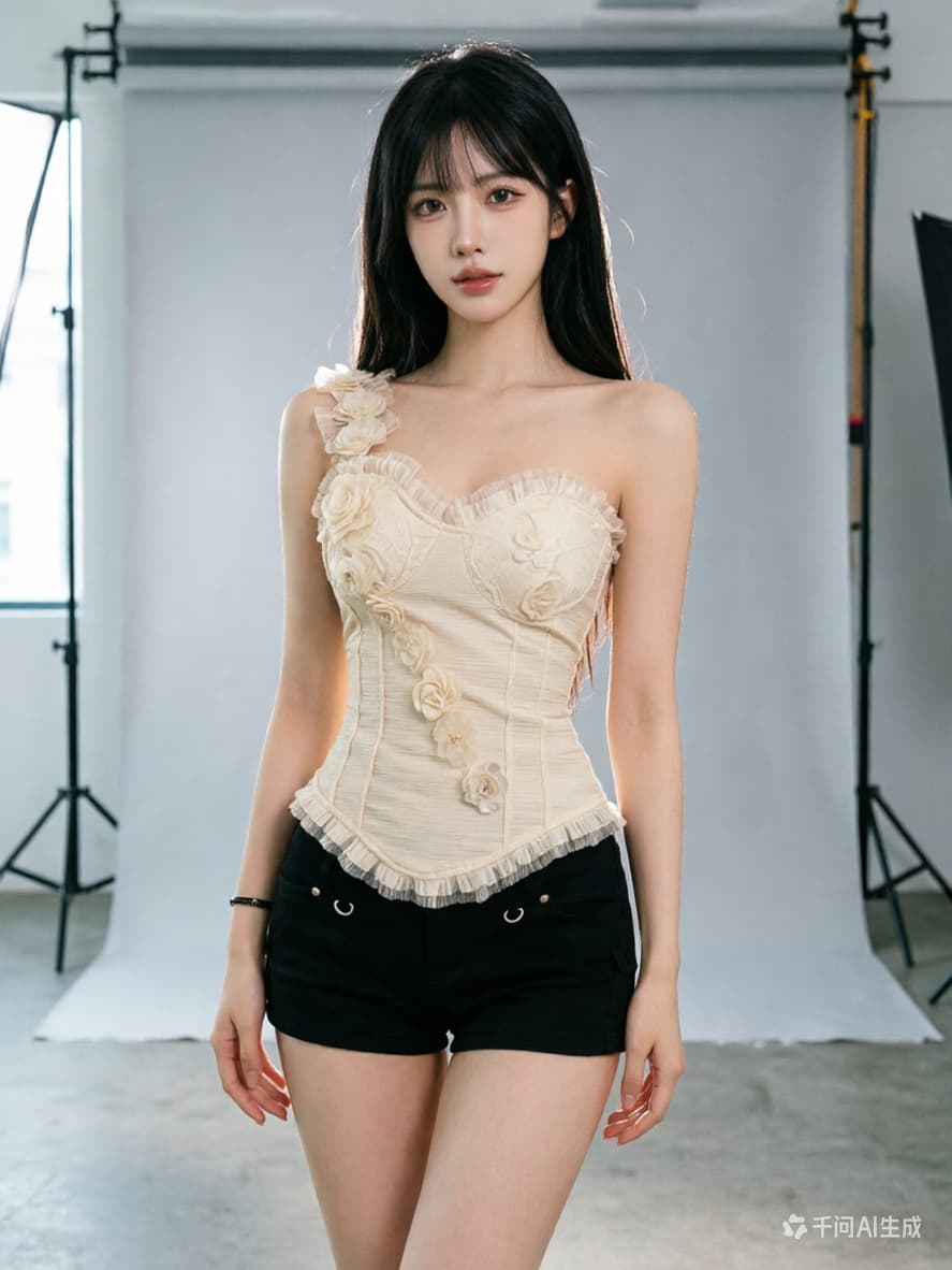 2026 섹시함 핫걸 숄더백 튜브탑 캐미솔 여름 몸매 가꾸기 슬림해 보이는 불규칙 3 차원 꽃 맨위 이미지 2
