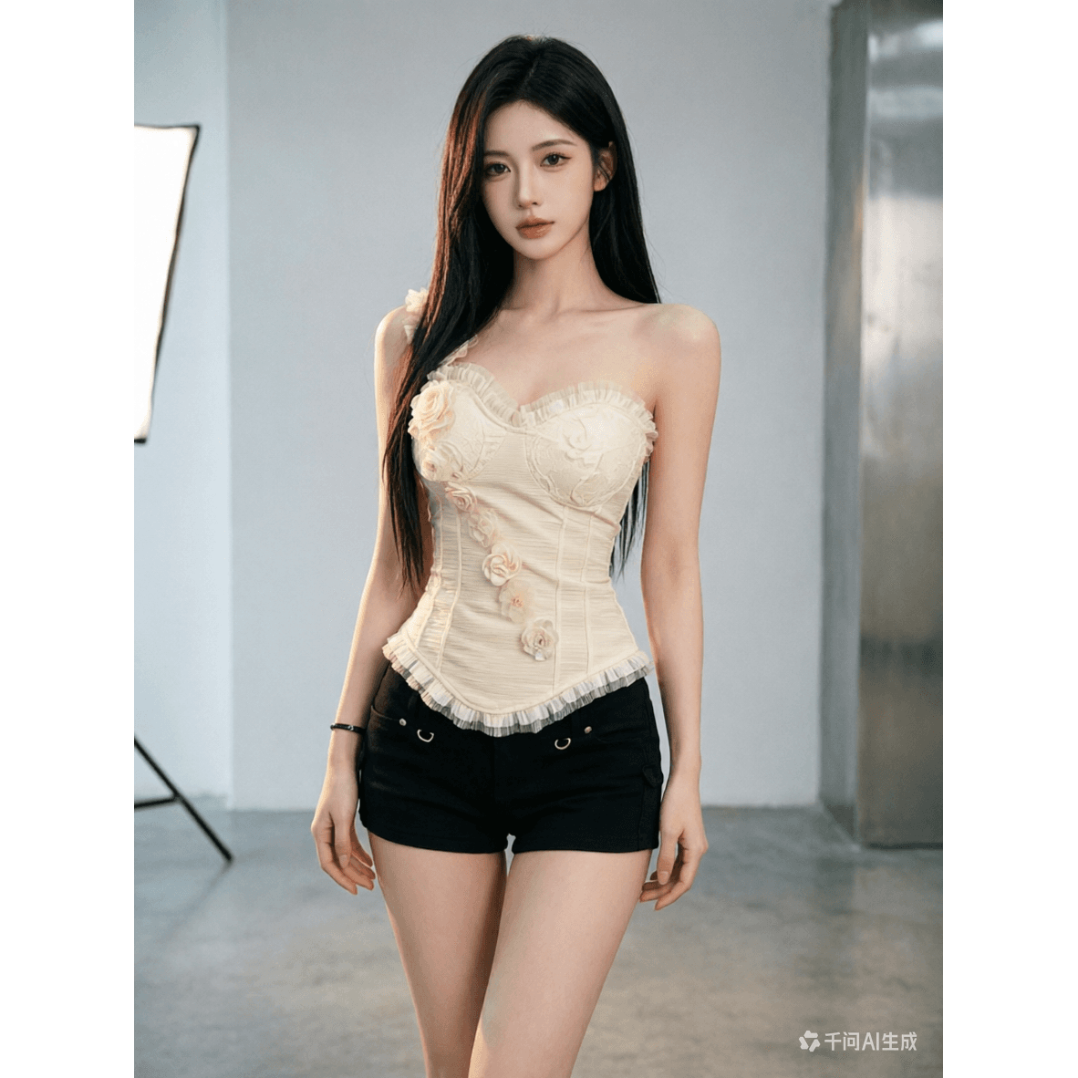 2026 섹시함 핫걸 숄더백 튜브탑 캐미솔 여름 몸매 가꾸기 슬림해 보이는 불규칙 3 차원 꽃 맨위 이미지 5