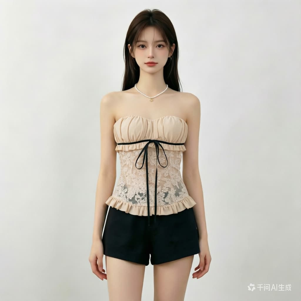 2026 자카드 나비 매듭 배색 생선뼈 허리 튜브탑 여성 여름 Chic 자이언트 잘 생긴 핫걸 조끼 맨위