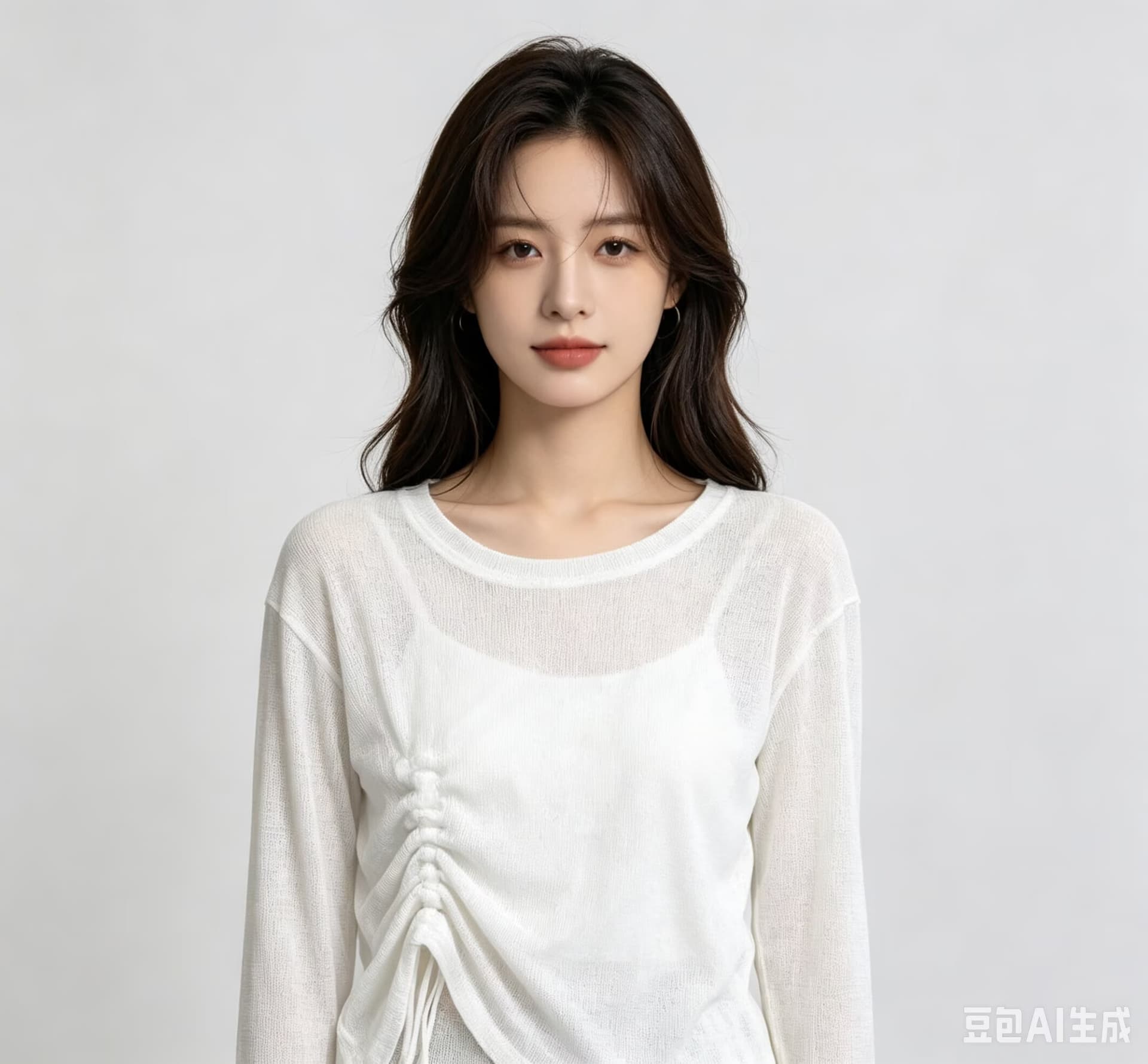 자외선 차단 디자인 센스 작은 대중 펌프 로프 니트 기본 셔츠 여성 여름 2026 쇼트 스타일 하이웨이스트 맨위 긴팔 투피스 세트 이미지 4