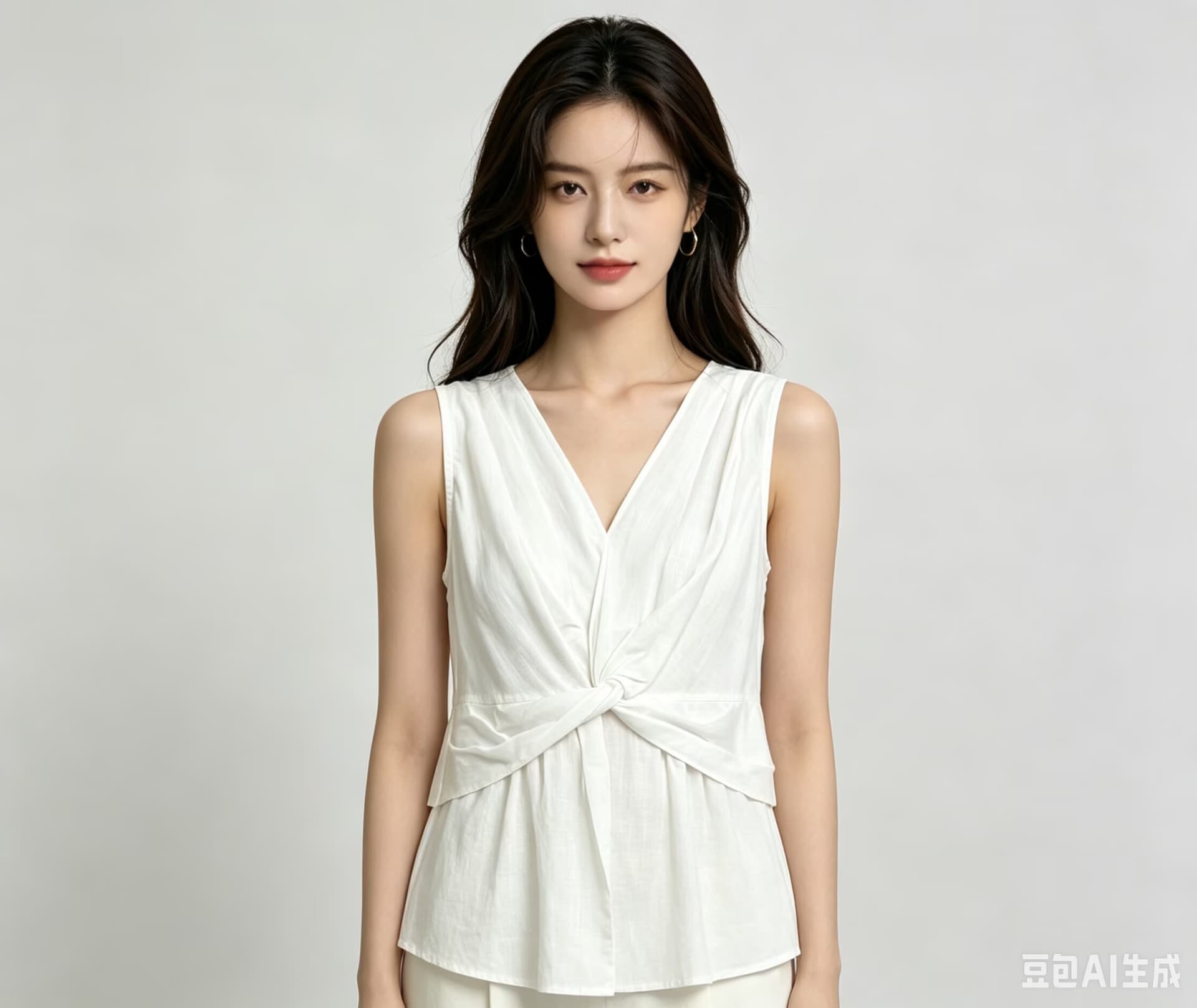 2026 빨간색 품격 비틀림 V넥 민소매 티셔츠 조끼 여성 여름 디자인 센스 작은 대중 허리 수축 인형 셔츠 맨위 상세 이미지 1
