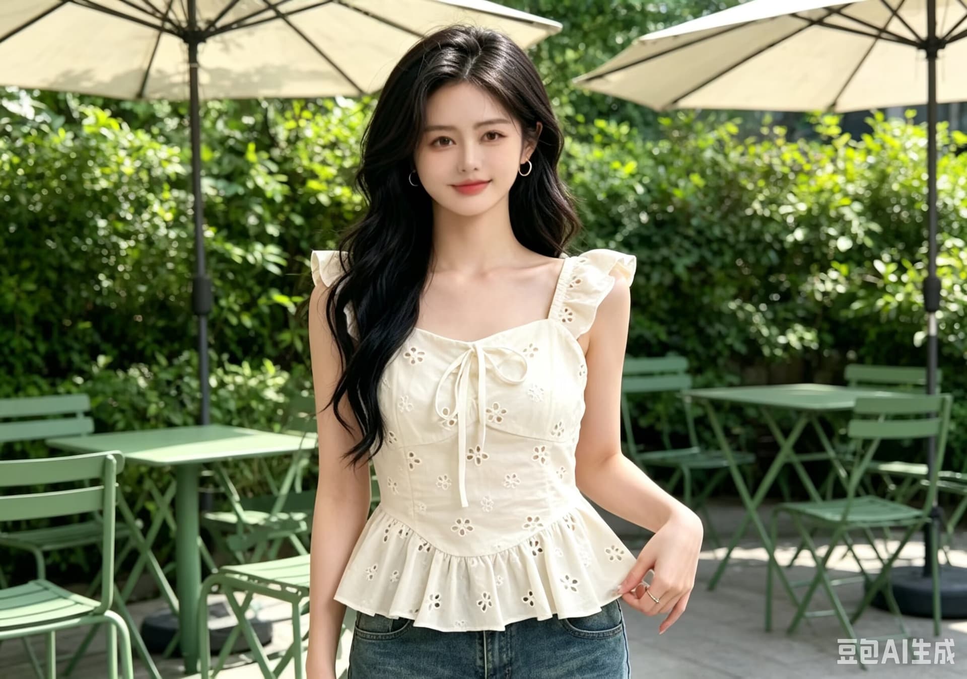 프랑스식 순수한 욕망 바람 자수 홀로우 아웃 자수 캐미솔 여름 2026 년 프릴 쇼트 스타일 치마 맨위 상세 이미지 2