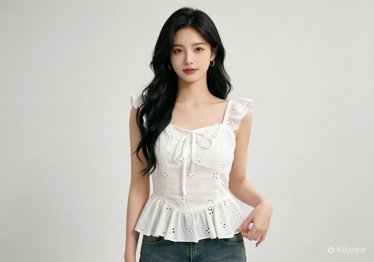 프랑스식 순수한 욕망 바람 자수 홀로우 아웃 자수 캐미솔 여름 2026 년 프릴 쇼트 스타일 치마 맨위 상세 이미지 4