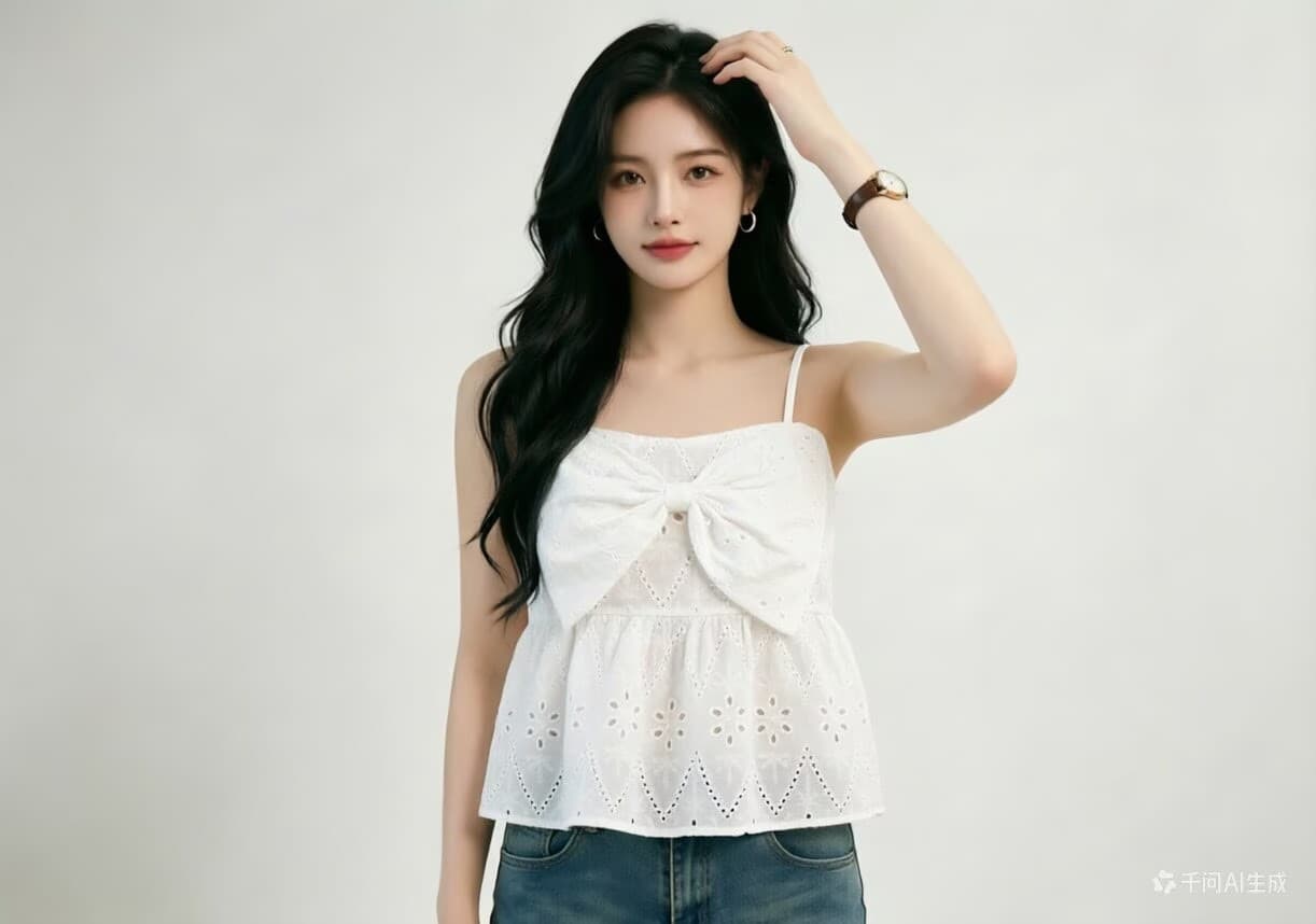 2026 프랑스식 홀로우 아웃 자수 나비 매듭 캐미솔 인사이드 가져 가라. 여름 외출용 순수한 욕망 핫걸 민소매 맨위 상세 이미지 5