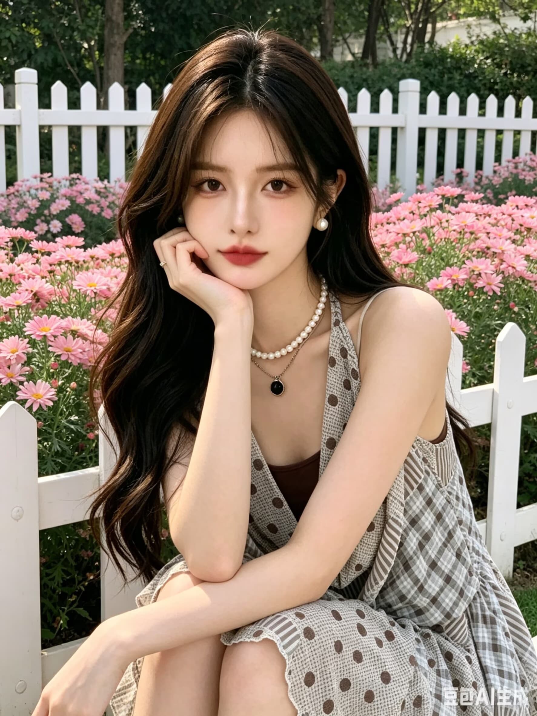 2026 여름 휴가 바람 행침 목 체크무늬 민소매 흔들다 칼라 드레스 디자인 센스 불규칙 도트 무늬 한 마디 미니 스커트 상세 이미지 4