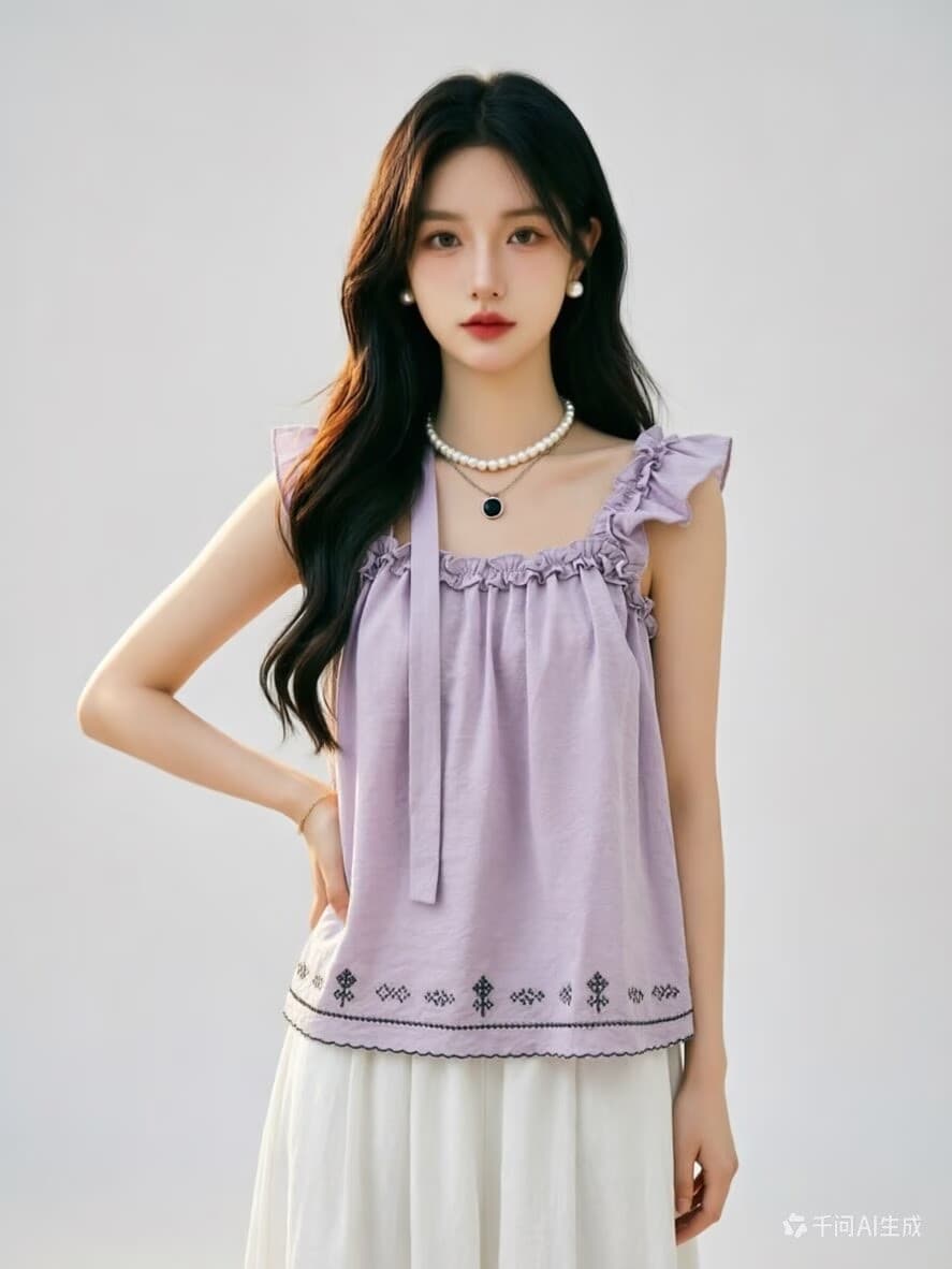 달콤함 프릴 패치워크 Feifei 소매 캐미솔 여름 2026 패션 루즈핏 연령 감소 학원 스타일 인형 셔츠 상세 이미지 1