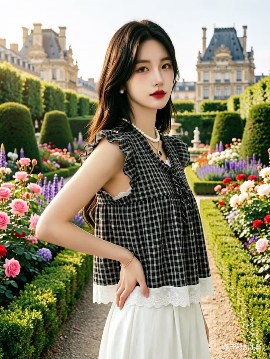한 부서 페이크 레이어드 체크무늬 작은 날다 소매 여성 셔츠 2026 여름 목이버섯 레이스 연령 감소 인형 셔츠 조끼 맨위 상세 이미지 1