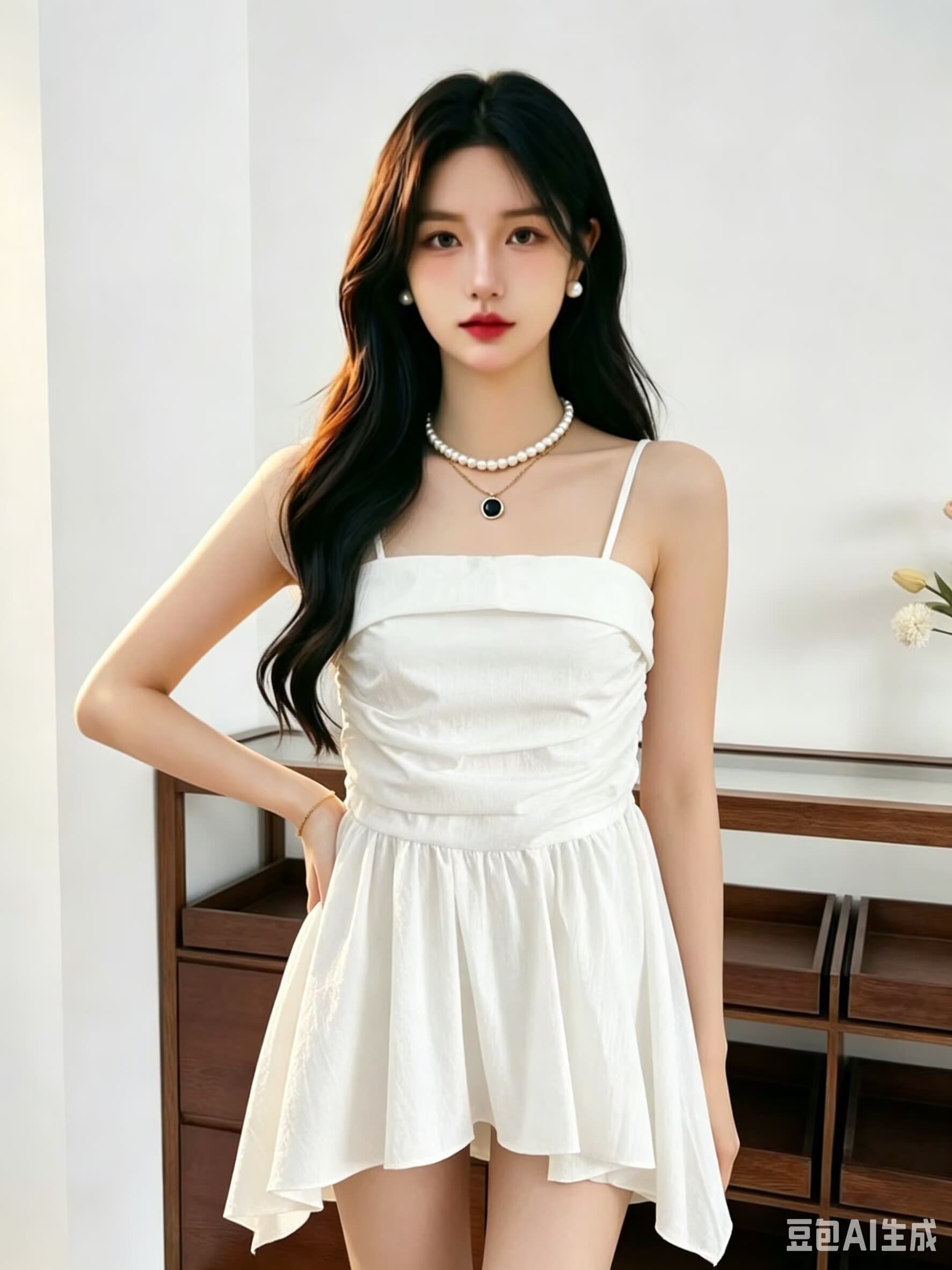 2026 프릴 오프숄더 체크무늬 튜브탑 캐미솔 여름 디자인 센스 허리 수축 주름 치마 맨위 상세 이미지 3