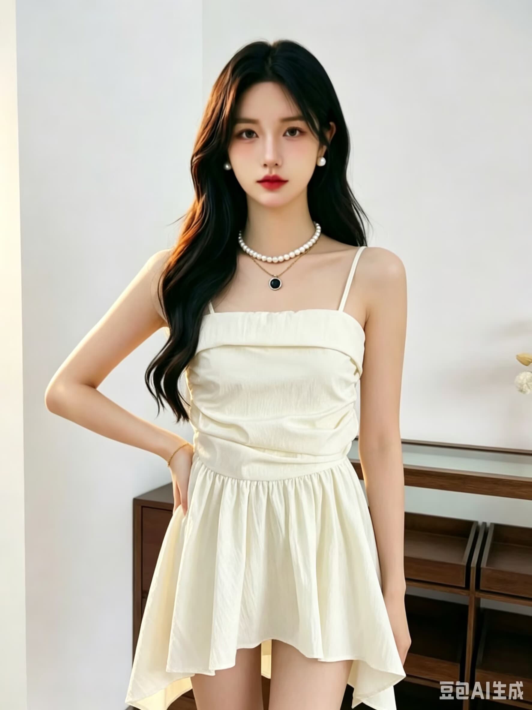 2026 프릴 오프숄더 체크무늬 튜브탑 캐미솔 여름 디자인 센스 허리 수축 주름 치마 맨위 상세 이미지 5