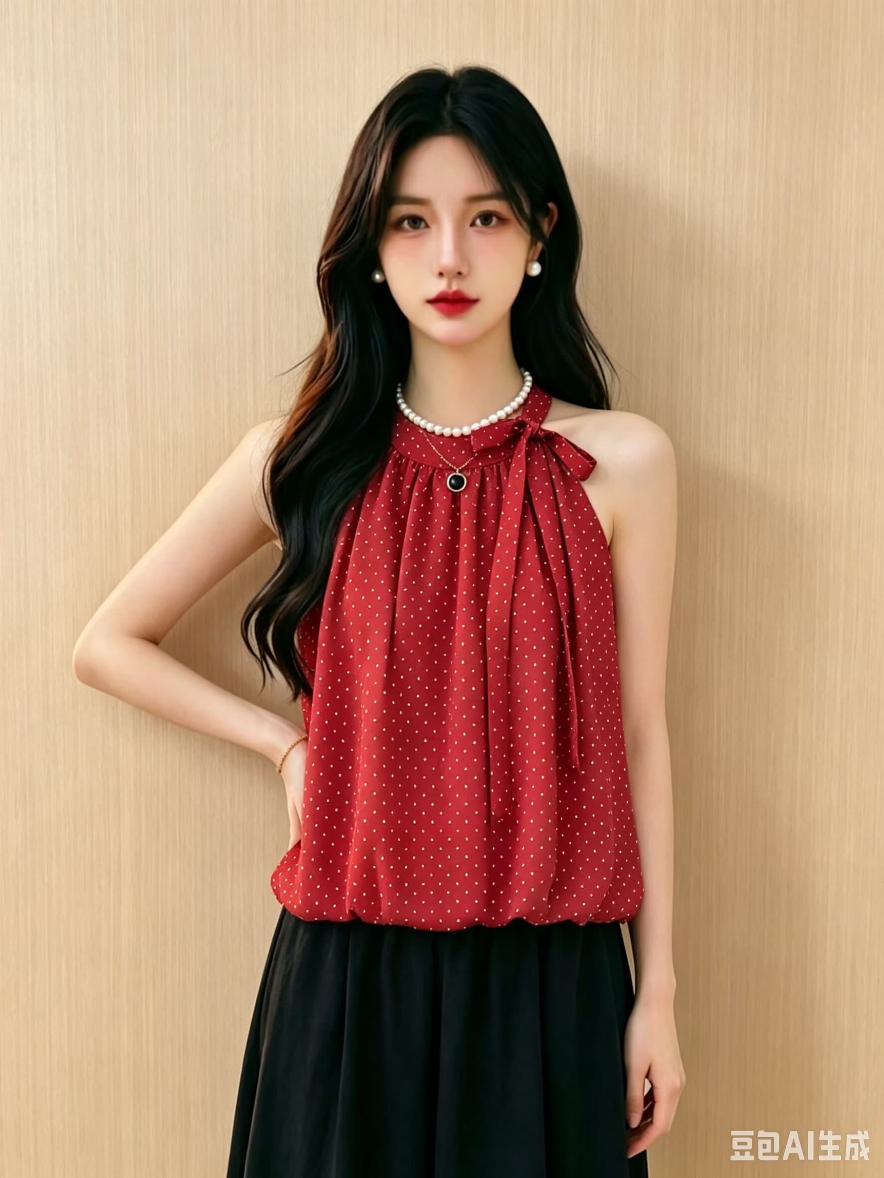 한 부서 디자인 센스 도트 무늬 행침 목 레이스업 오프숄더 여성 셔츠 여름 2026 패션 연령 감소 루즈핏 꽃밭 맨위 상세 이미지 1