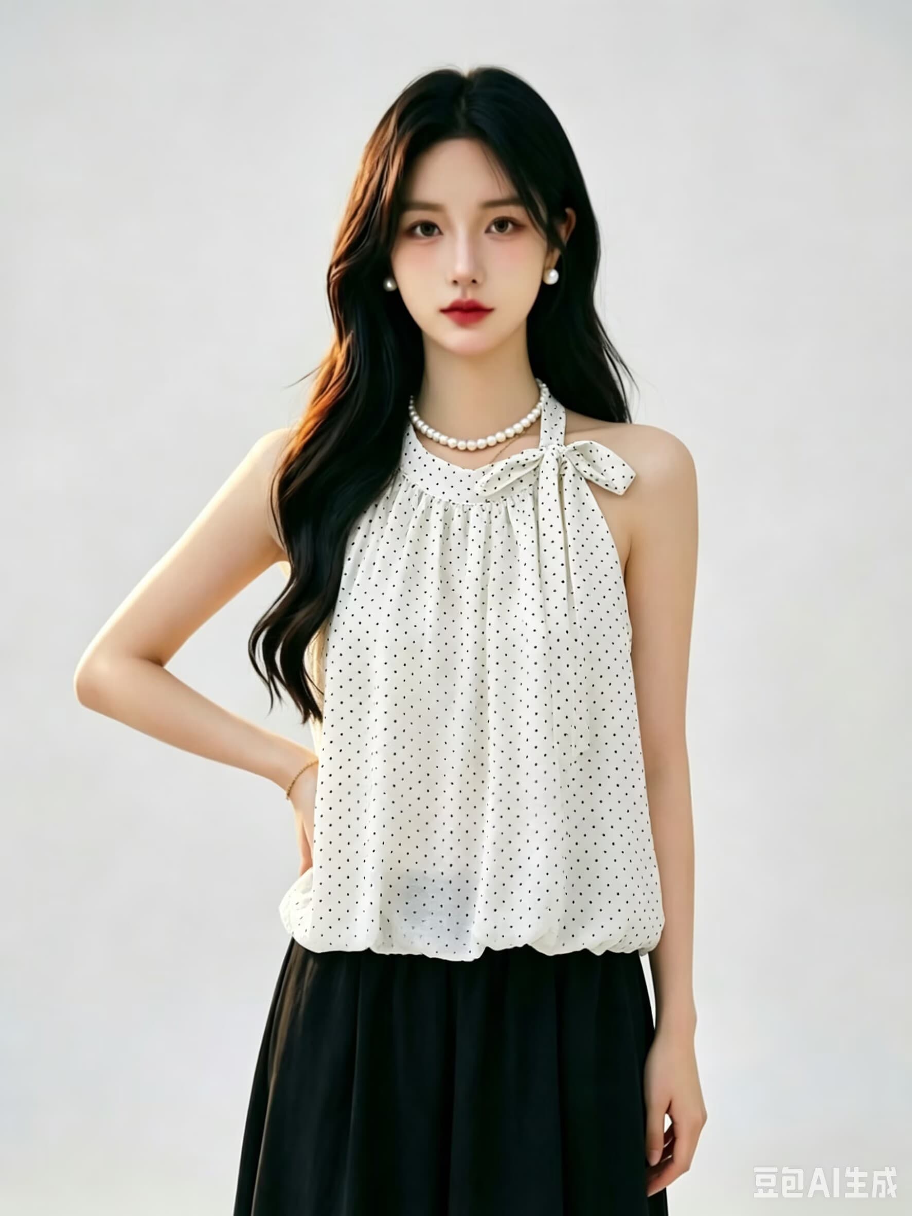 한 부서 디자인 센스 도트 무늬 행침 목 레이스업 오프숄더 여성 셔츠 여름 2026 패션 연령 감소 루즈핏 꽃밭 맨위 상세 이미지 6