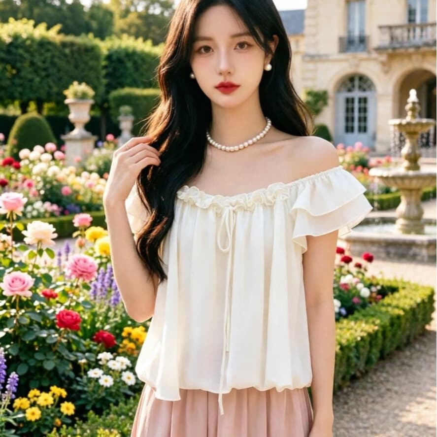 2026 핑크색 목이버섯 나비 넥타이 작은 날다 소매 여성 셔츠 여름 얇은 스타일 쉬폰 블라우스 품격 부드러운 맨위