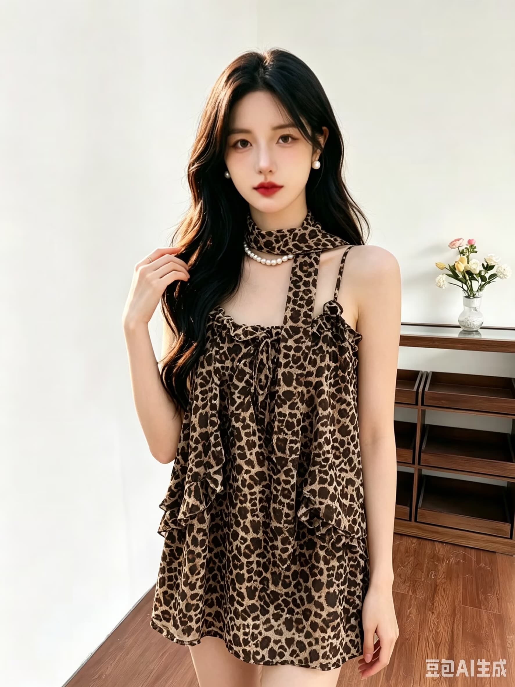 레트로 레오파드 무늬 바람 행침 목 캐미솔 2026 년 여름 새로운 다용도 루즈핏 프릴 연령 감소 맨위 상세 이미지 5