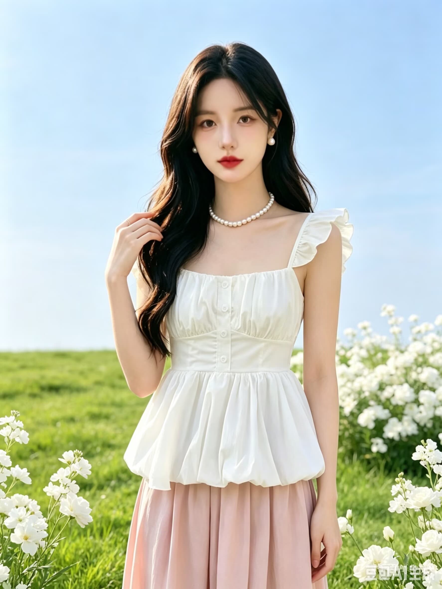 달콤함 소녀 바람 작은 날다 소매 꽃밭 캐미솔 여름 2026 프릴 주름 허리 수축 연령 감소 맨위 상세 이미지 1