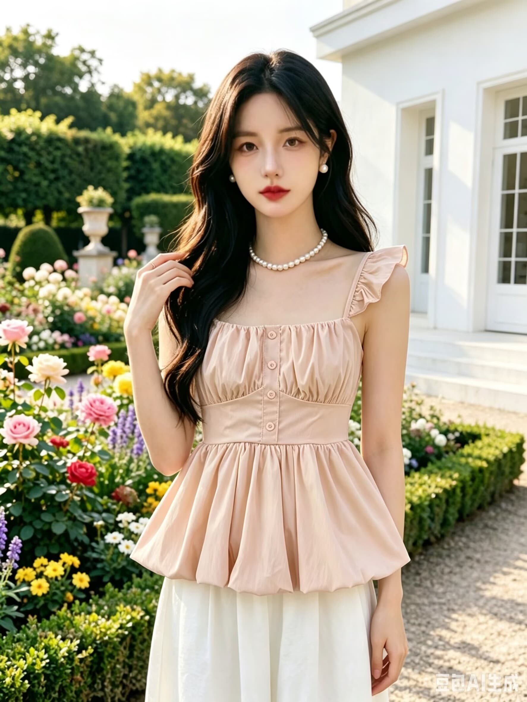 달콤함 소녀 바람 작은 날다 소매 꽃밭 캐미솔 여름 2026 프릴 주름 허리 수축 연령 감소 맨위 상세 이미지 2