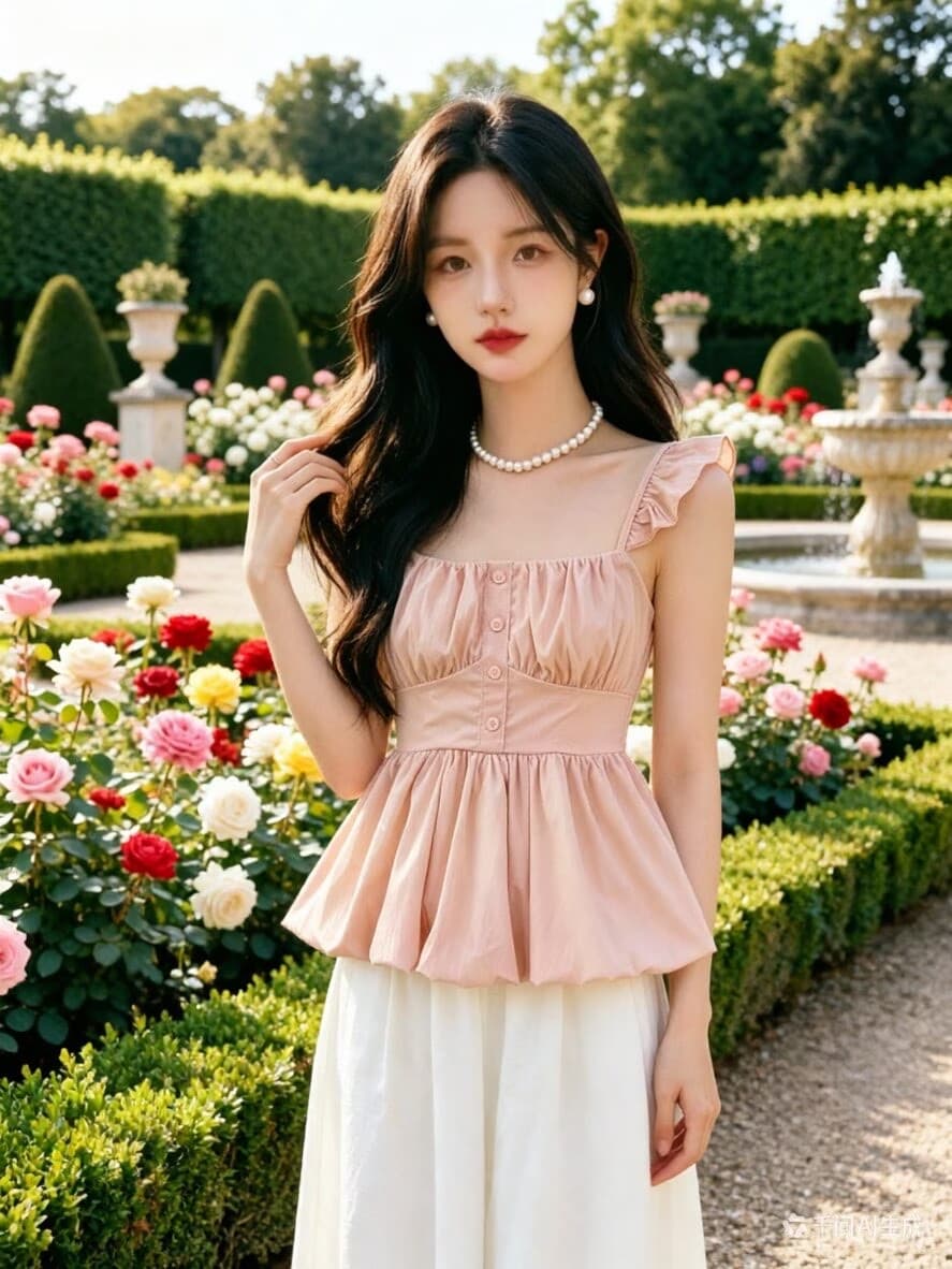 달콤함 소녀 바람 작은 날다 소매 꽃밭 캐미솔 여름 2026 프릴 주름 허리 수축 연령 감소 맨위 상세 이미지 4