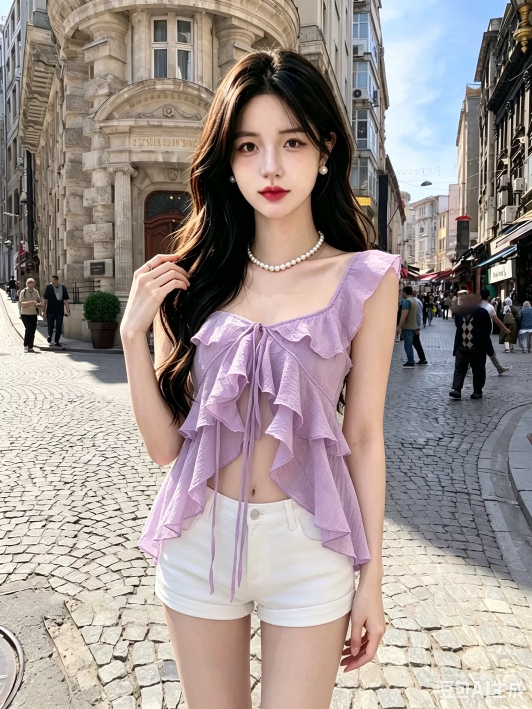 2026 부드러운 바람 프릴 민소매 셔츠 여성 여름 새로운 광장 칼라 레이스업 작은 셔츠 불규칙 맨위 상세 이미지 3
