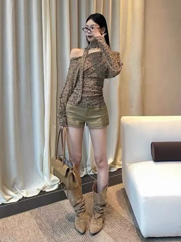 2026 가을 새로운 한 부서 비스듬한 칼라 오프숄더 도트 무늬 품격 달콤함 긴팔 작은 셔츠 슬림해 보이는 몸매 가꾸기 리본 맨위 이미지 2