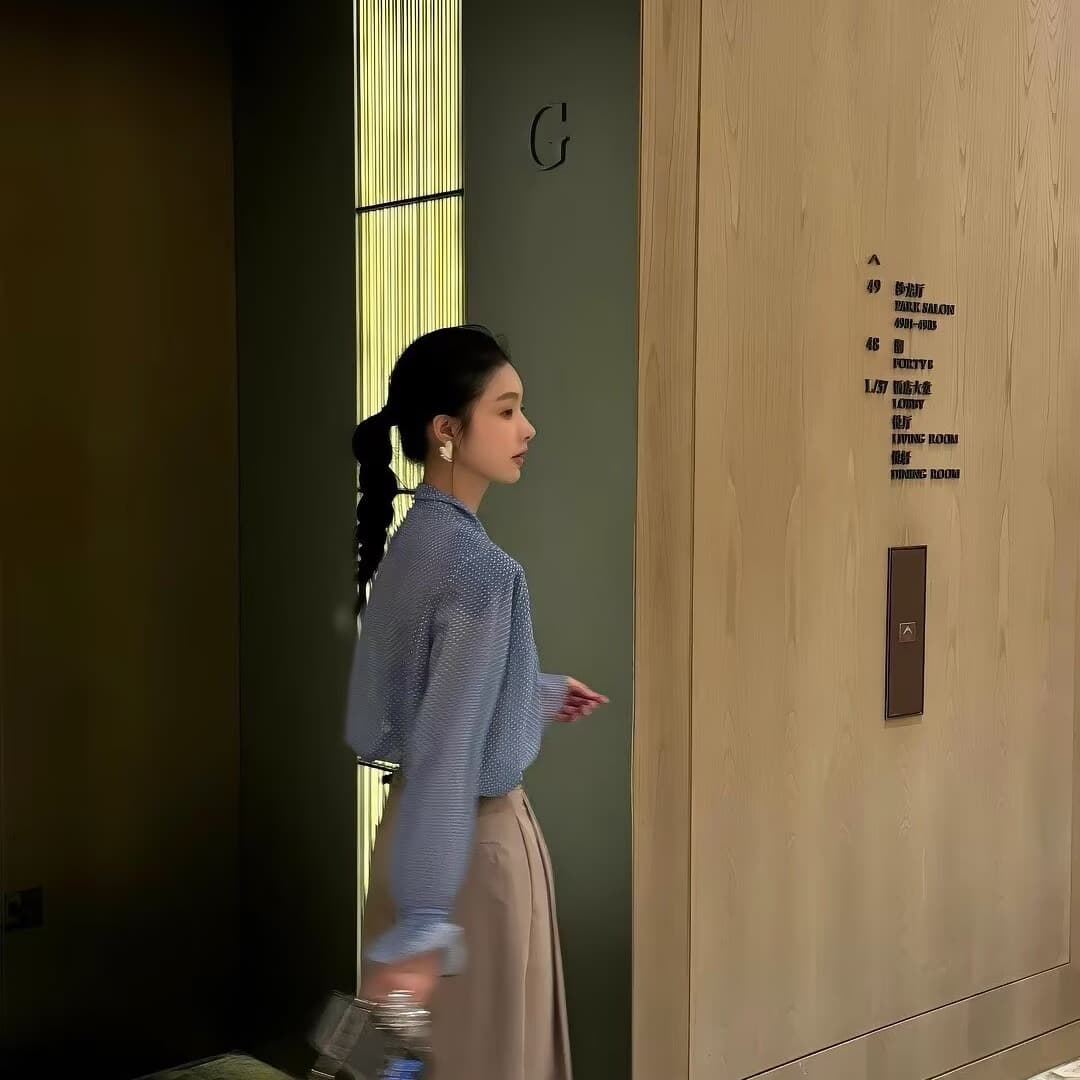 프랑스식 레트로 도트 무늬 여성 셔츠 가을 고유 한 작은 셔츠 자외선 차단 블라우스 작은 대중 품격 쉬폰 블라우스 긴팔 맨위 이미지 5
