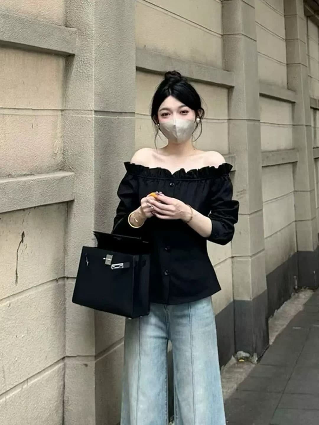 2026 프랑스식 오프숄더 긴팔 여성 셔츠 디자인 센스 작은 대중 오프숄더 셔츠 자이언트 잘 생긴 ~ 중 조기 가을 맨위 이미지 3
