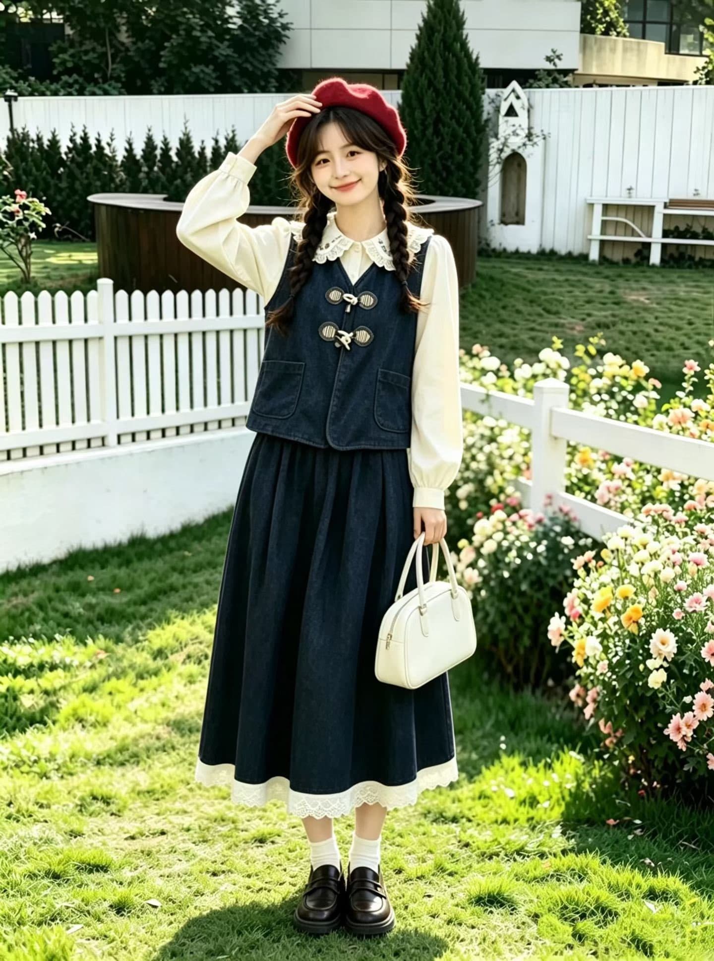 2026 일본식 레트로 자수 데님 베스트 조끼 여성 가을의 날 착용 가져 가라. 디자인 센스 V넥 민소매 짧은 맨위 상세 이미지 2