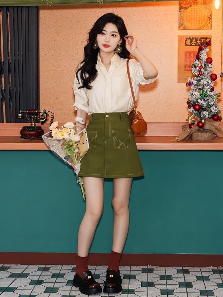 첸 좋은 청소 다우 시시 우유 냉동 레트로 단색 반팔 여성 셔츠 여름 2026 새로운 루즈핏 Chic 맨위 상세 이미지 3