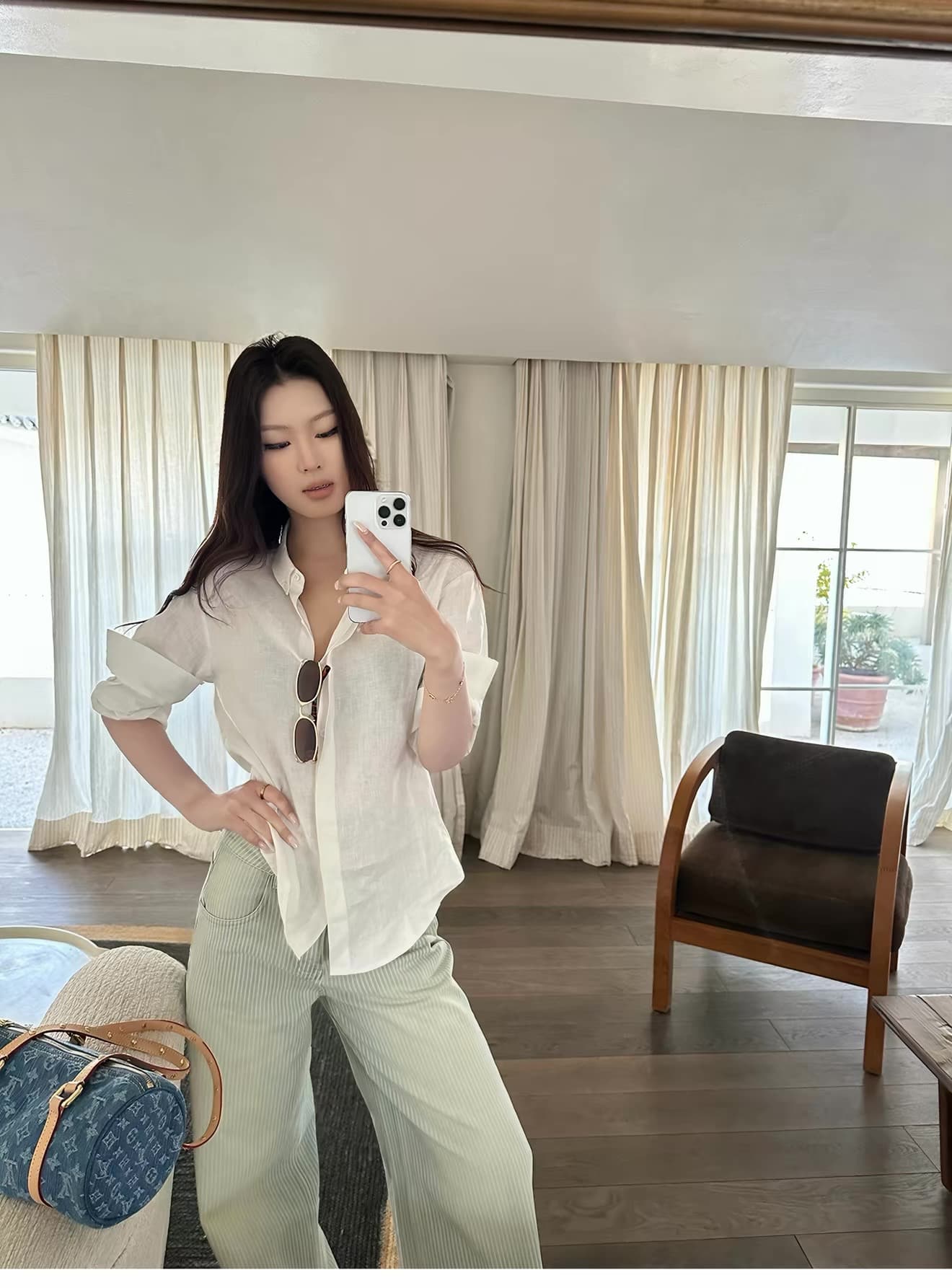 5werkwen 자연 산소 오른쪽 느슨함 지배 1oo 아마 수공 뒤집다 Pleat 볼륨 측면 소매 루즈핏 셔츠 상세 이미지 5