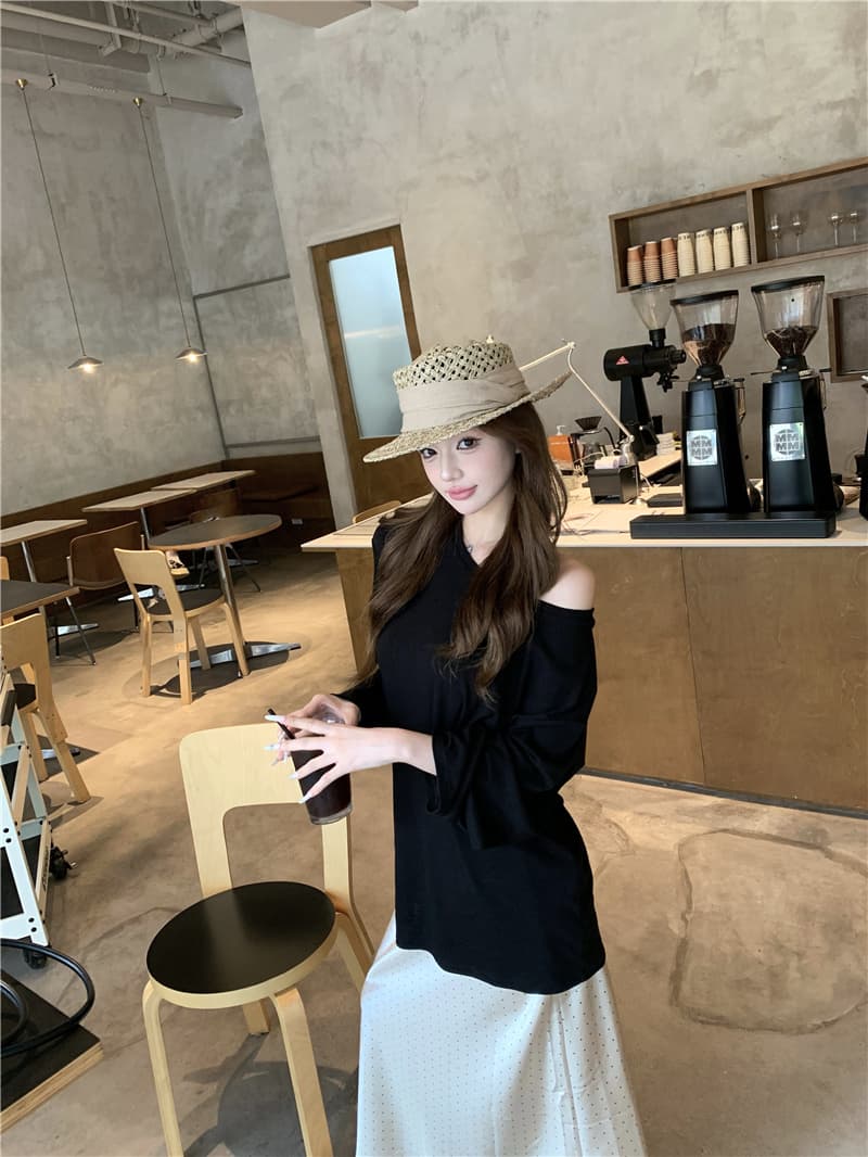 실사 라이 경기 서울 식초 섬유 자외선 차단 이후 백리스 루즈핏 대 티셔츠 품격 비스듬한 자르다 도트 무늬 반신 스커트 롱 스커트 이미지 4