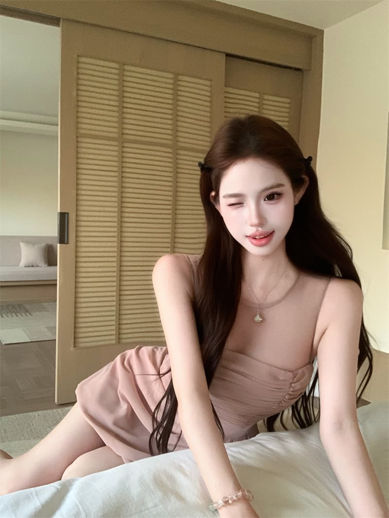 실사 생일 작은 행사 치마 천 골드 착용 가져 가라. 튜브탑 알몸의 핑크색 망사 주름 드레스 아이들 품격 미니 스커트 상세 이미지 7