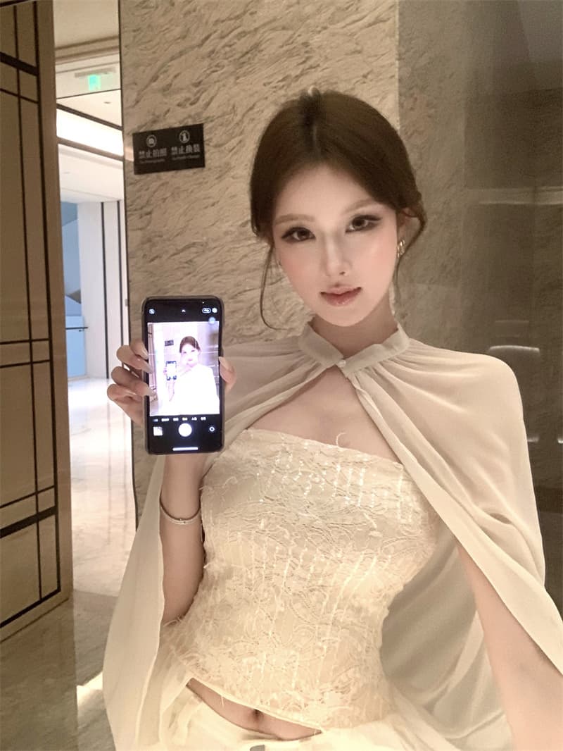 실사 프랑스식 작은 샤넬 스타일 레이스 튜브탑 망사 망토 페이크 레이어드 셔츠 맨위 상세 이미지 12