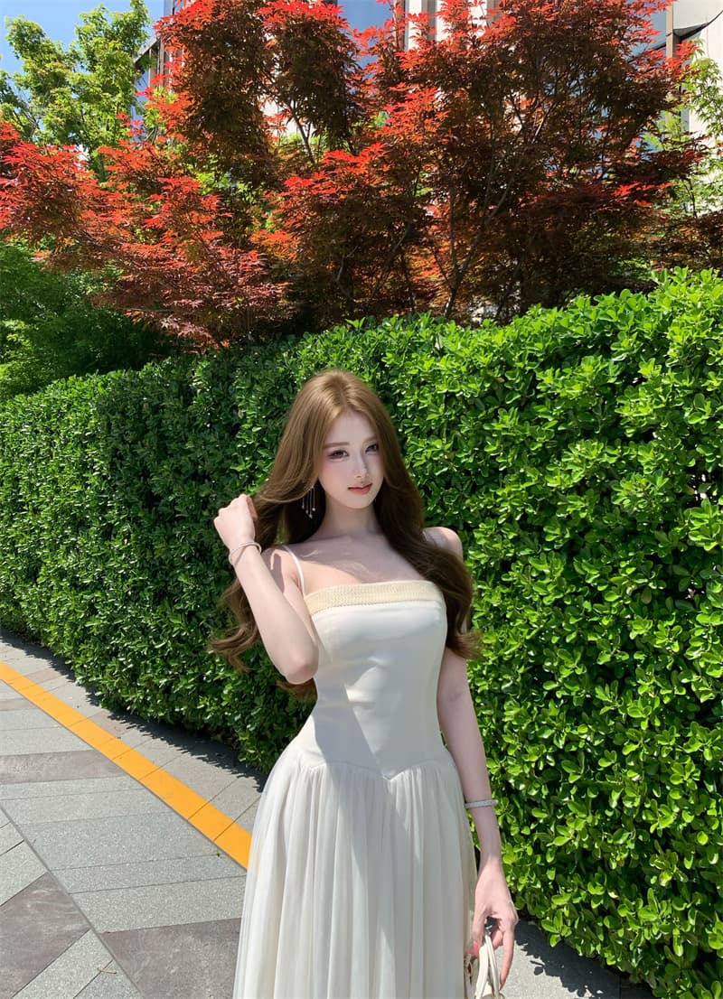 약속으로 이동 산 바다 구슬 리본 패치워크 슬립 망사 치마 여성 여름 허리 수축 슬림해 보이는 아름다운 라이센스 데이트 롱 스커트 상세 이미지 4