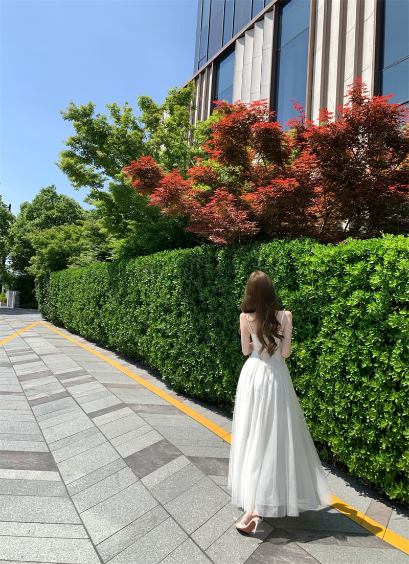약속으로 이동 산 바다 구슬 리본 패치워크 슬립 망사 치마 여성 여름 허리 수축 슬림해 보이는 아름다운 라이센스 데이트 롱 스커트 상세 이미지 7