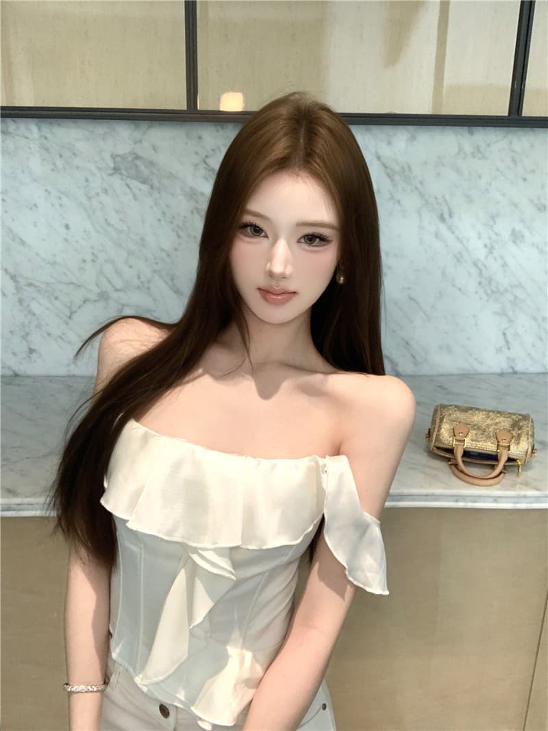 프릴 튜브탑 맨위 여성 새로운 프랑스식 생선뼈 코르셋 조끼 벨트 가슴 패드 상세 이미지 2