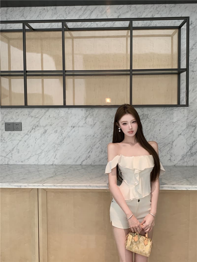 프릴 튜브탑 맨위 여성 새로운 프랑스식 생선뼈 코르셋 조끼 벨트 가슴 패드 상세 이미지 3