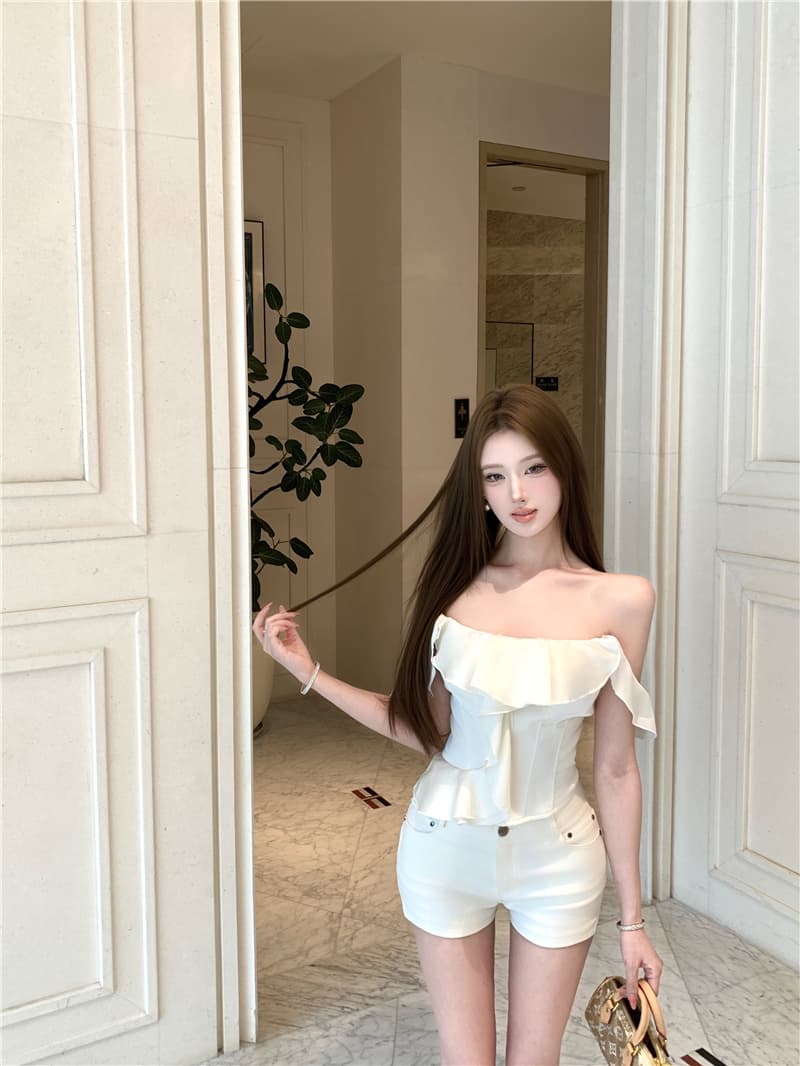 프릴 튜브탑 맨위 여성 새로운 프랑스식 생선뼈 코르셋 조끼 벨트 가슴 패드 상세 이미지 5