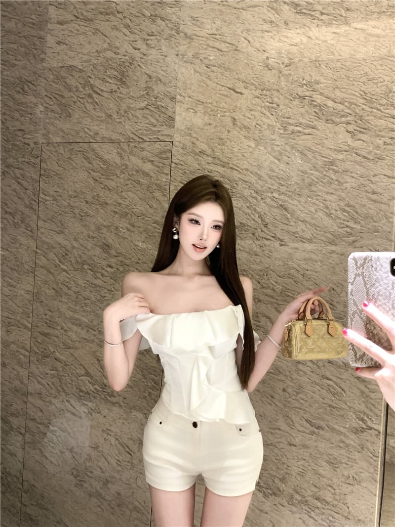 프릴 튜브탑 맨위 여성 새로운 프랑스식 생선뼈 코르셋 조끼 벨트 가슴 패드 상세 이미지 7