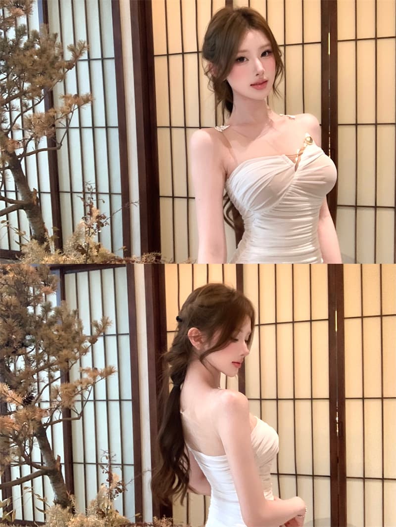 실사 여름 망사 홀로우 아웃 레이스 금속 장식 프랑스식 로얄 자매 데이트 타이트 스커트 상세 이미지 16
