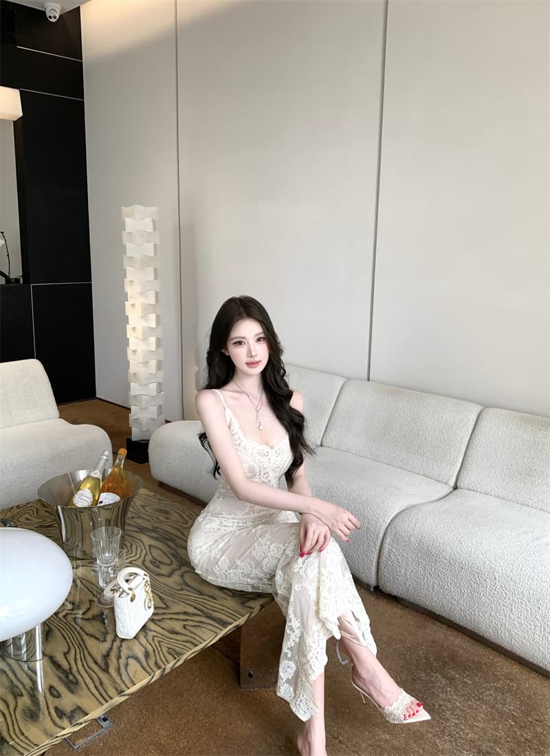 실사 프랑스식 슬립 여성 드레스 2026 여름 새로운 품격 타이트 스커트 레이스 드레스 어린이 이미지 3