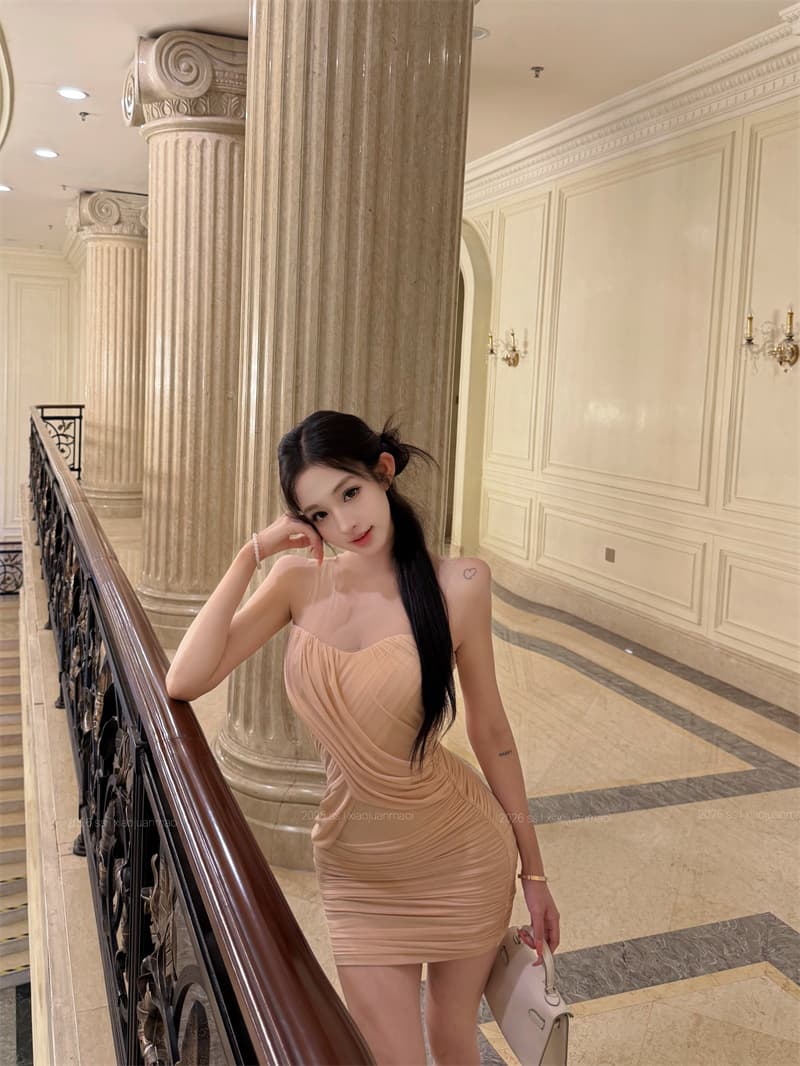 실사 부드러운 실 알몸의 조정 순수한 욕망 바람 3 차원 불규칙 주름 허리 수축 슬림해 보이는 타이트 스커트 여름 드레스 상세 이미지 5