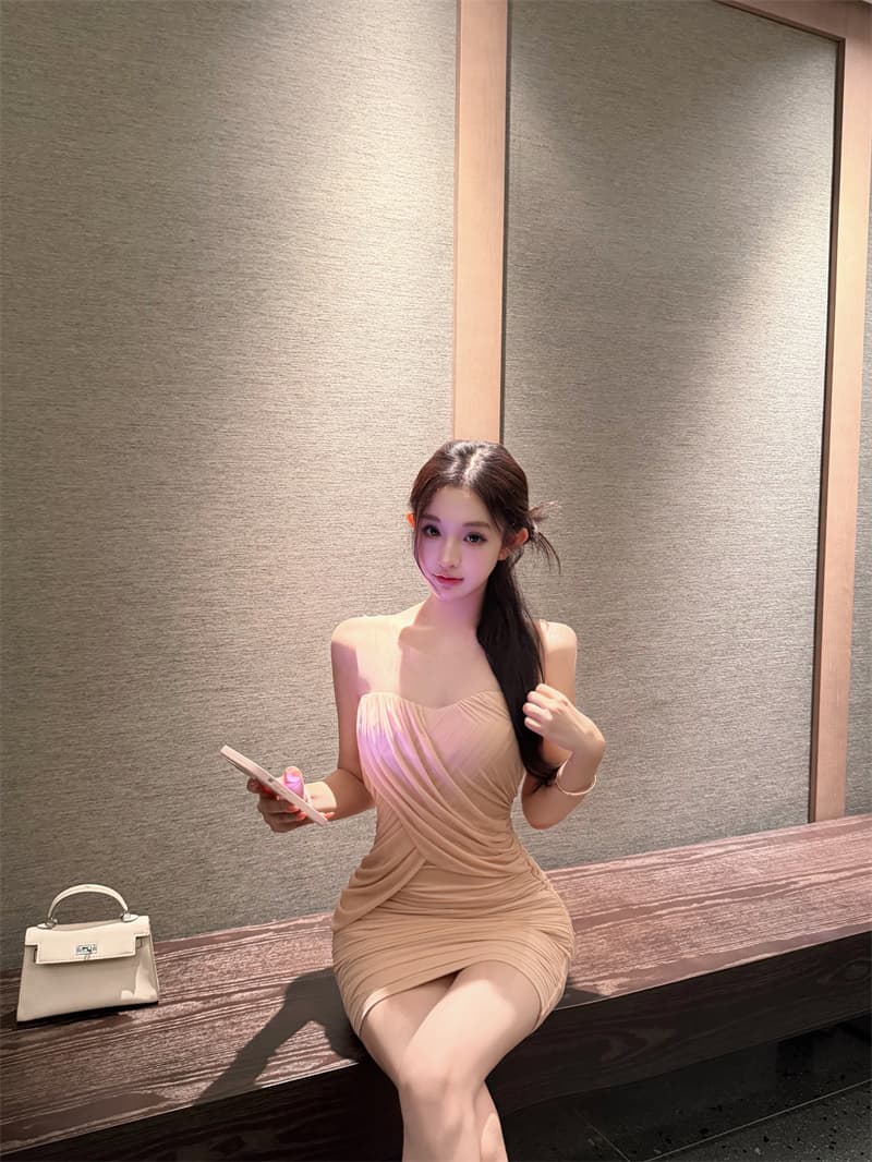 실사 부드러운 실 알몸의 조정 순수한 욕망 바람 3 차원 불규칙 주름 허리 수축 슬림해 보이는 타이트 스커트 여름 드레스 상세 이미지 12