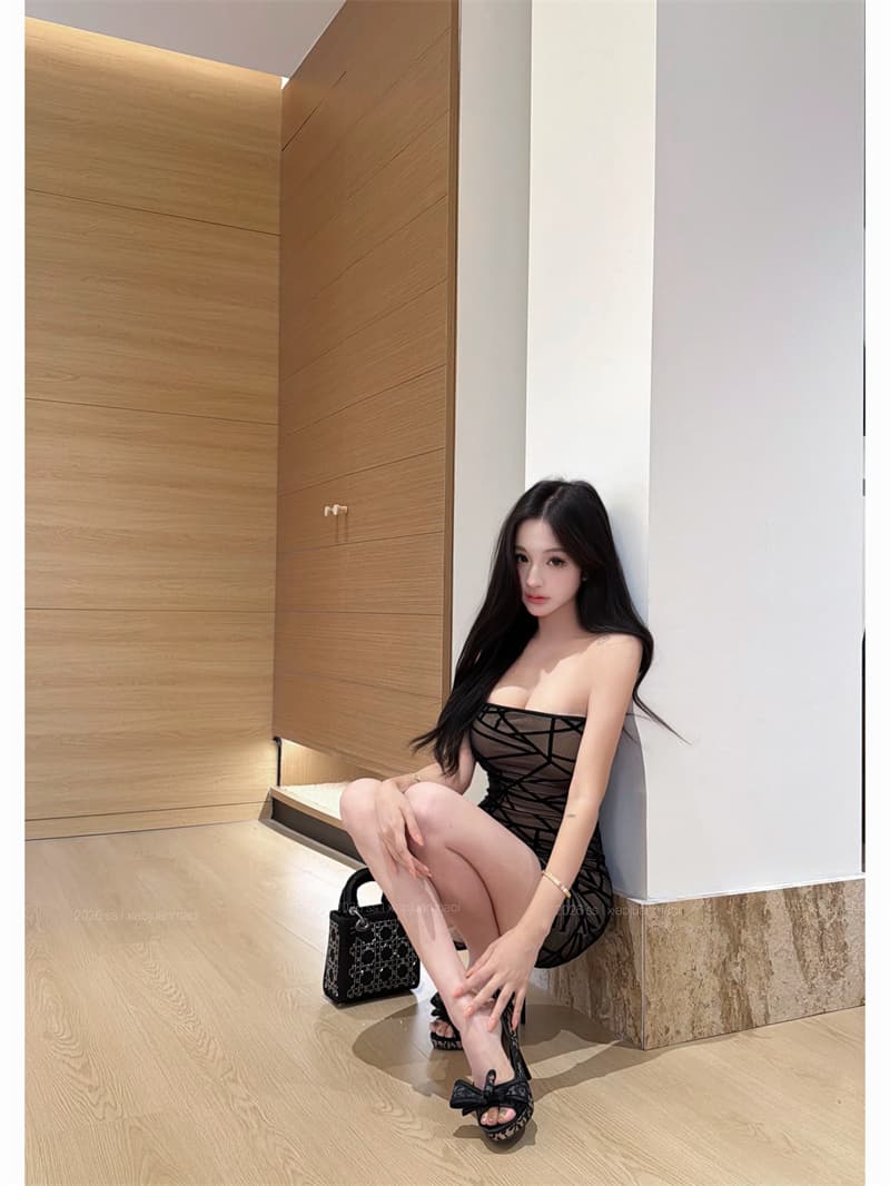 실사 어둠 밤 링 그림자 링 곡물 튜브탑 드레스 핫걸 바람 섹시함 몸매 가꾸기 타이트 스커트 쇼트 스타일 상세 이미지 12