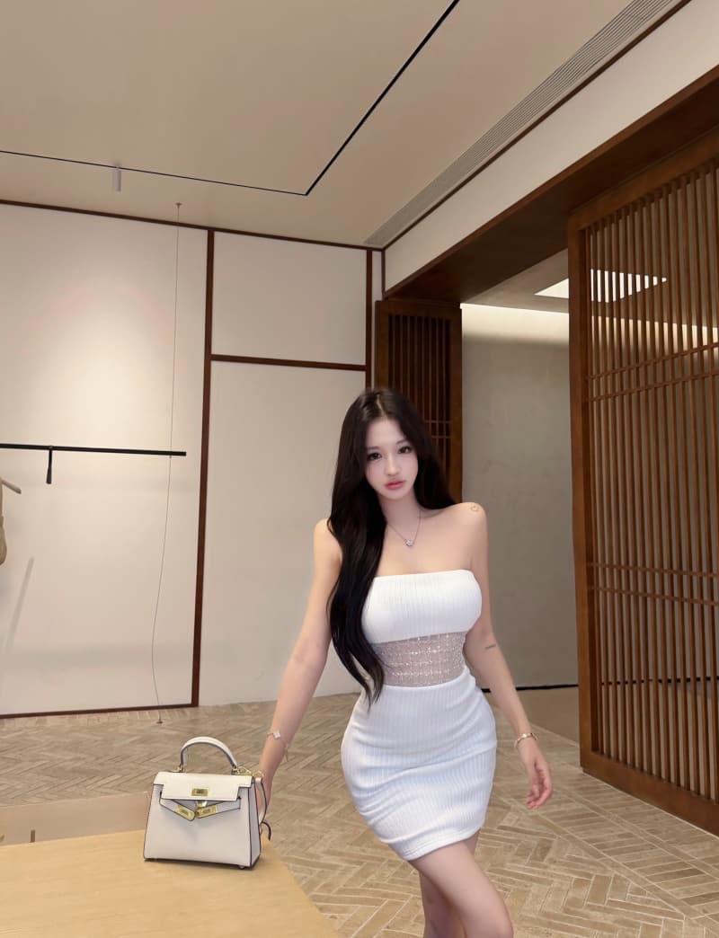 실사 백색 안개 하트 비트 순수한 욕망 바람 튜브탑 망사 허리 머리 몸매 가꾸기 타이트 스커트 드레스 미니 스커트 상세 이미지 5